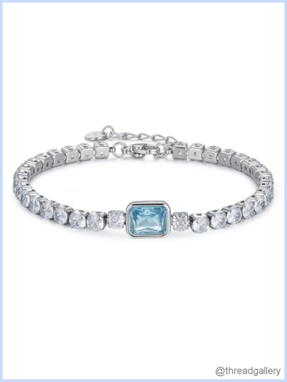 Stainless Steel Tennis Bracelet with Blue CZ, Hypoallergenic, Stackable,